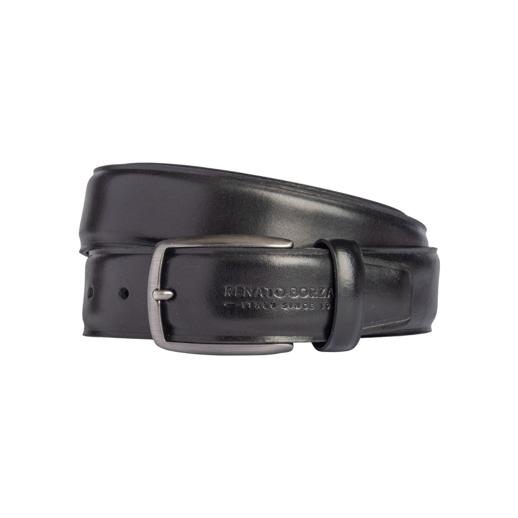 RB4025A | Cintura Uomo Made in Italy in Vero Cuoio Conciato al Vegetale. Fibbia in finitura Canna di Fucile Satinato. Colore Nero. Dimensioni: cm 125 x 3,5 x 0,5 (giro vita cm 110)