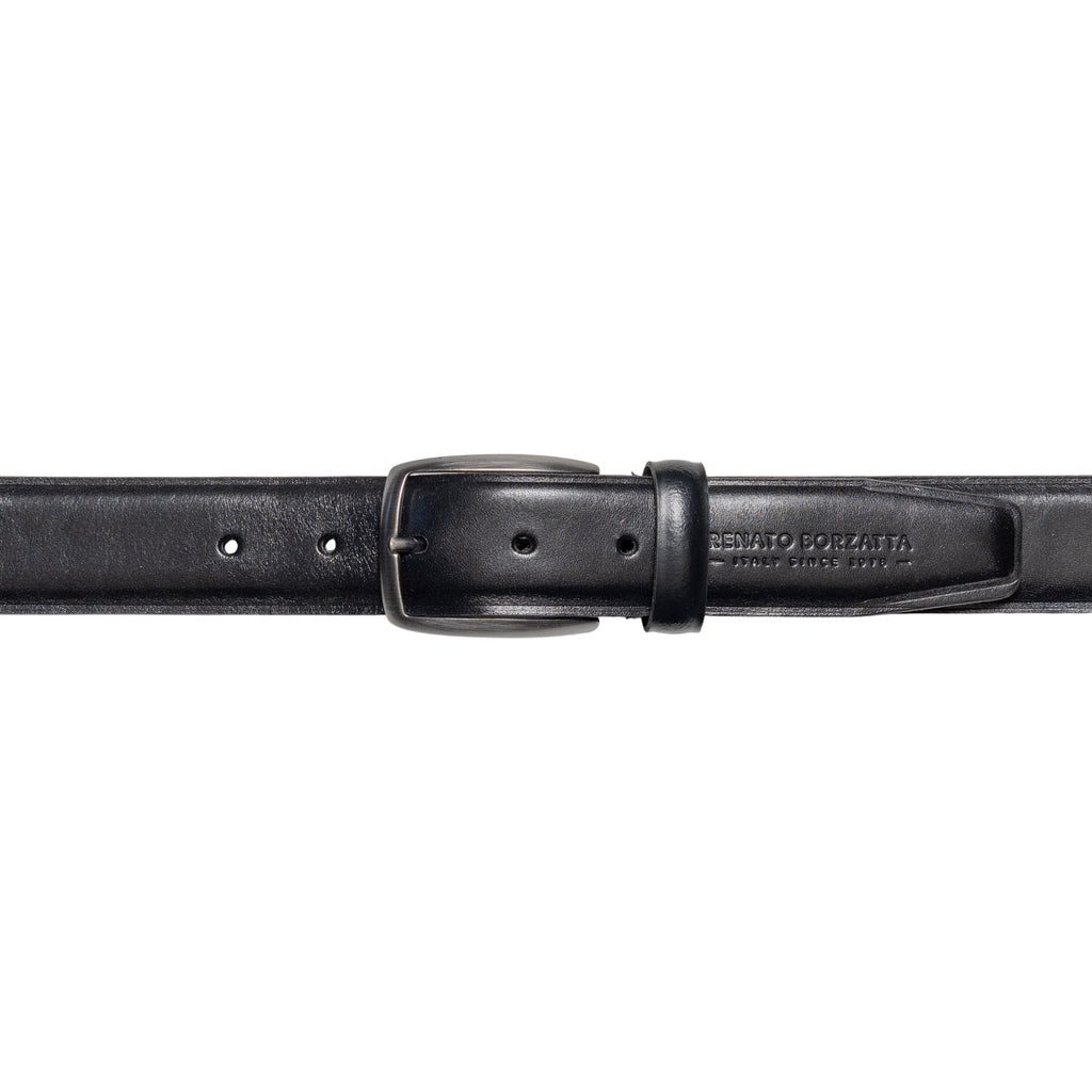 RB4025A | Cintura Uomo Made in Italy in Vero Cuoio Conciato al Vegetale. Fibbia in finitura Canna di Fucile Satinato. Colore Nero. Dimensioni: cm 125 x 3,5 x 0,5 (giro vita cm 110)