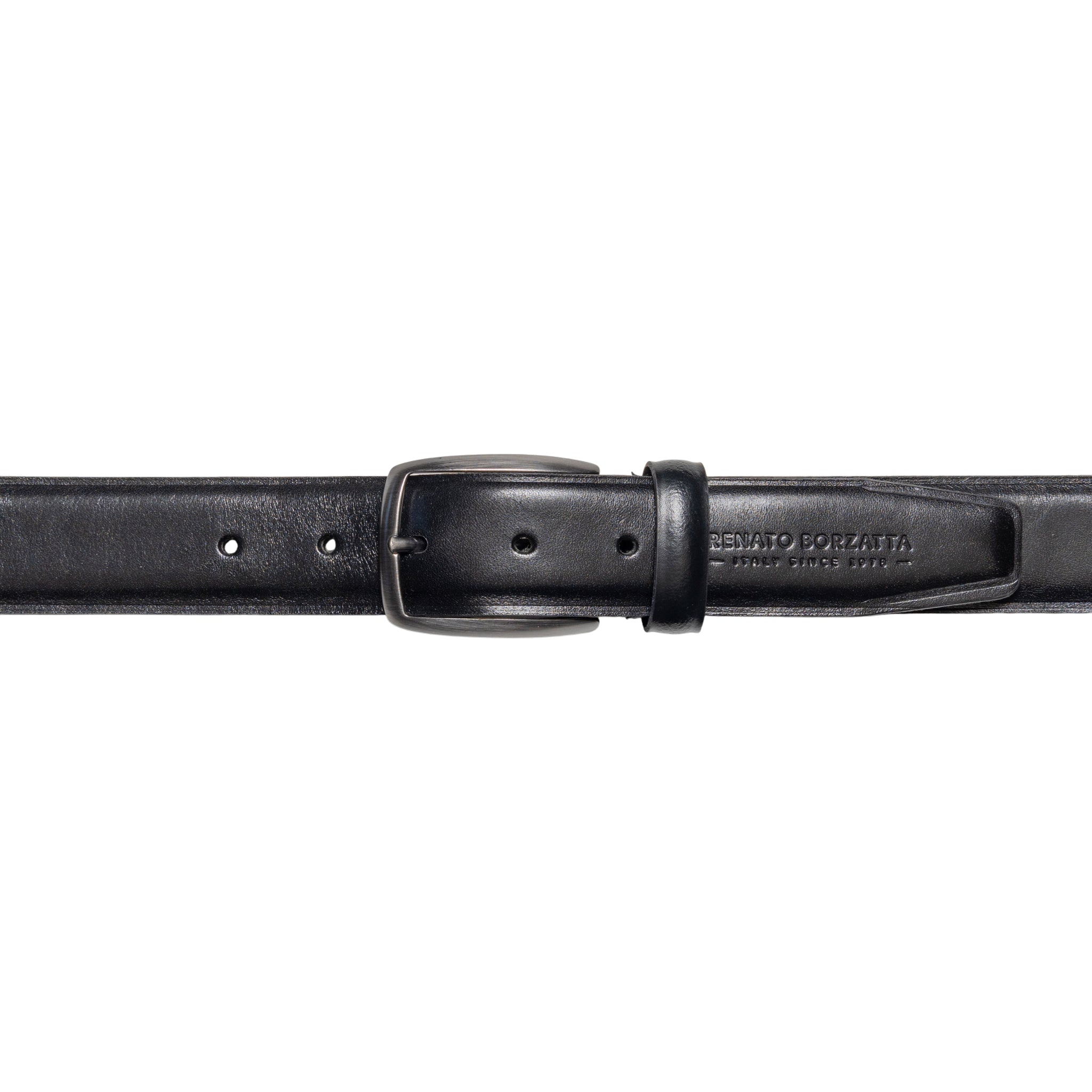 RB4025A | Cintura Uomo Made in Italy in Vero Cuoio Conciato al Vegetale. Fibbia in finitura Canna di Fucile Satinato. Colore Nero. Dimensioni: cm 125 x 3,5 x 0,5 (giro vita cm 110)